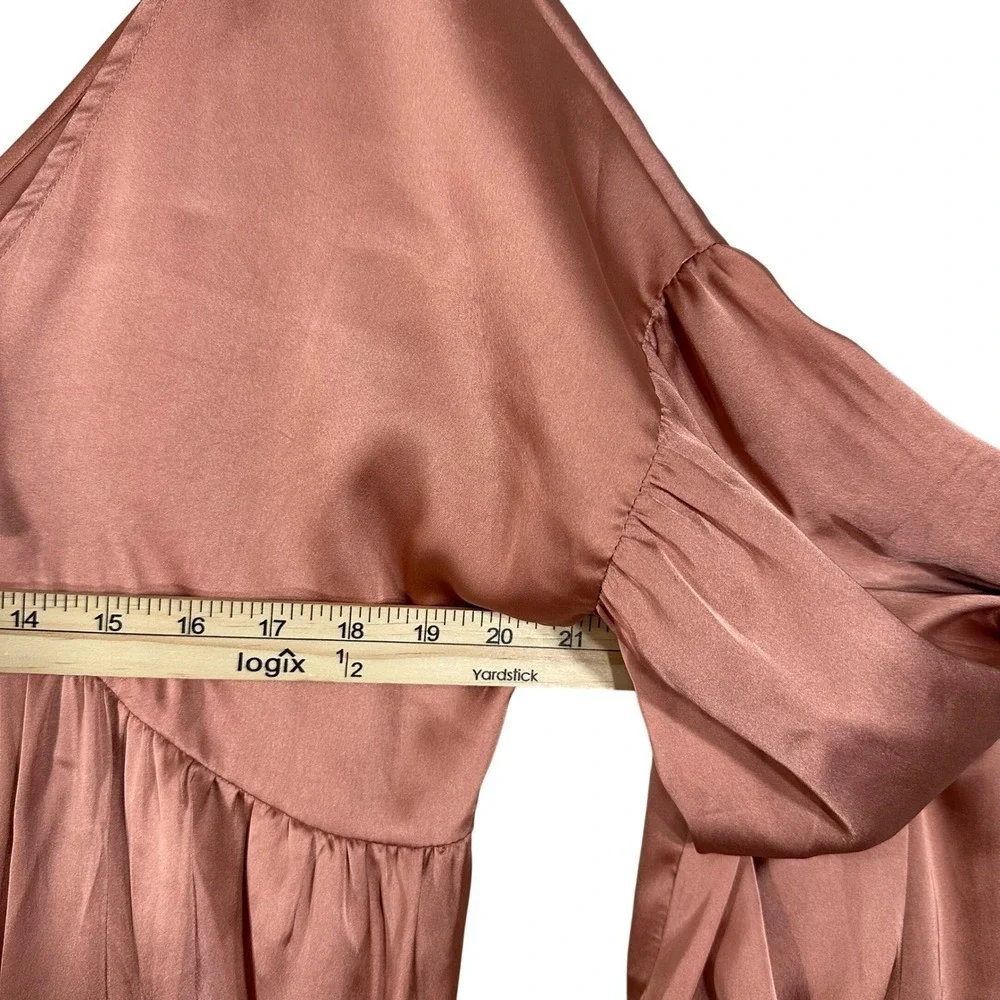 ASOS Design Women Dusty Pink Satin Tiered Smock Maxi Dress V-Neck Size 8 UK 12